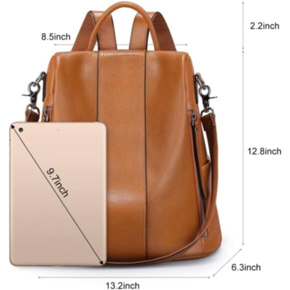 Leather Backpack Purses for Women Antitheft Rucksack Shoulder Bag Medium - Picture 4 of 7